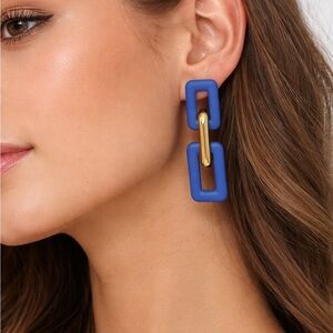 Bold Blue Link Drop Earrings with Gold Accents